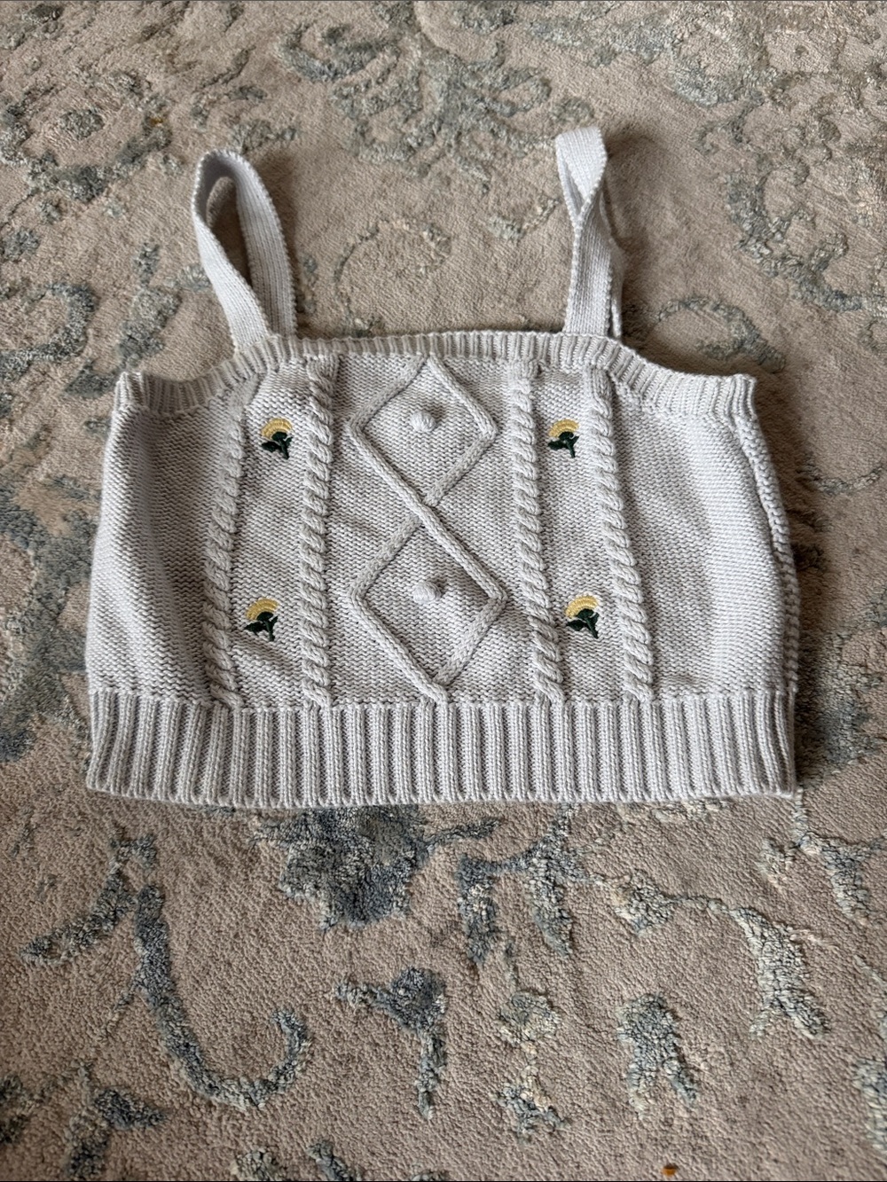 wild fable Cream Knit Crop Tank with Embroidered Flowers